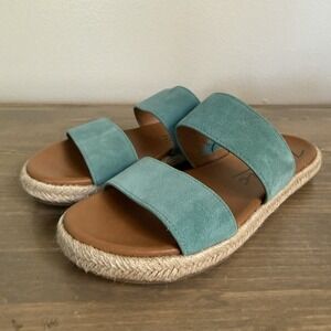 Zodiac Womens 7M Blue‎ Leather Cali Double Strap Slip On Slides Sandals Comfort